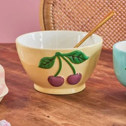 Bol avec cerises en relief - Crème - 600 ml