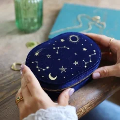 Boîte à bijoux en velours Starry Night - Bleu Marine