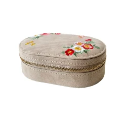 Boîte à Bijoux Ovale en Velours - Fleurs brodées