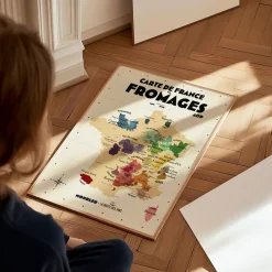 Carte de France des fromages AOP - 30 x 40 cm - Ecru