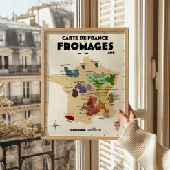 Carte de France des fromages AOP - 30 x 40 cm - Ecru