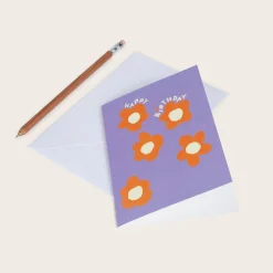 Carte Double Flower Birthday - Happy Birthday