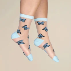 Chaussettes Transparentes Papillon - Bleu