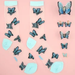 Chaussettes Transparentes Papillon - Bleu