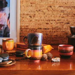 Lot de 4 Tasses à Cafe Brésil en Céramique 70'S - 10.8 x 7.5 x 8 cm