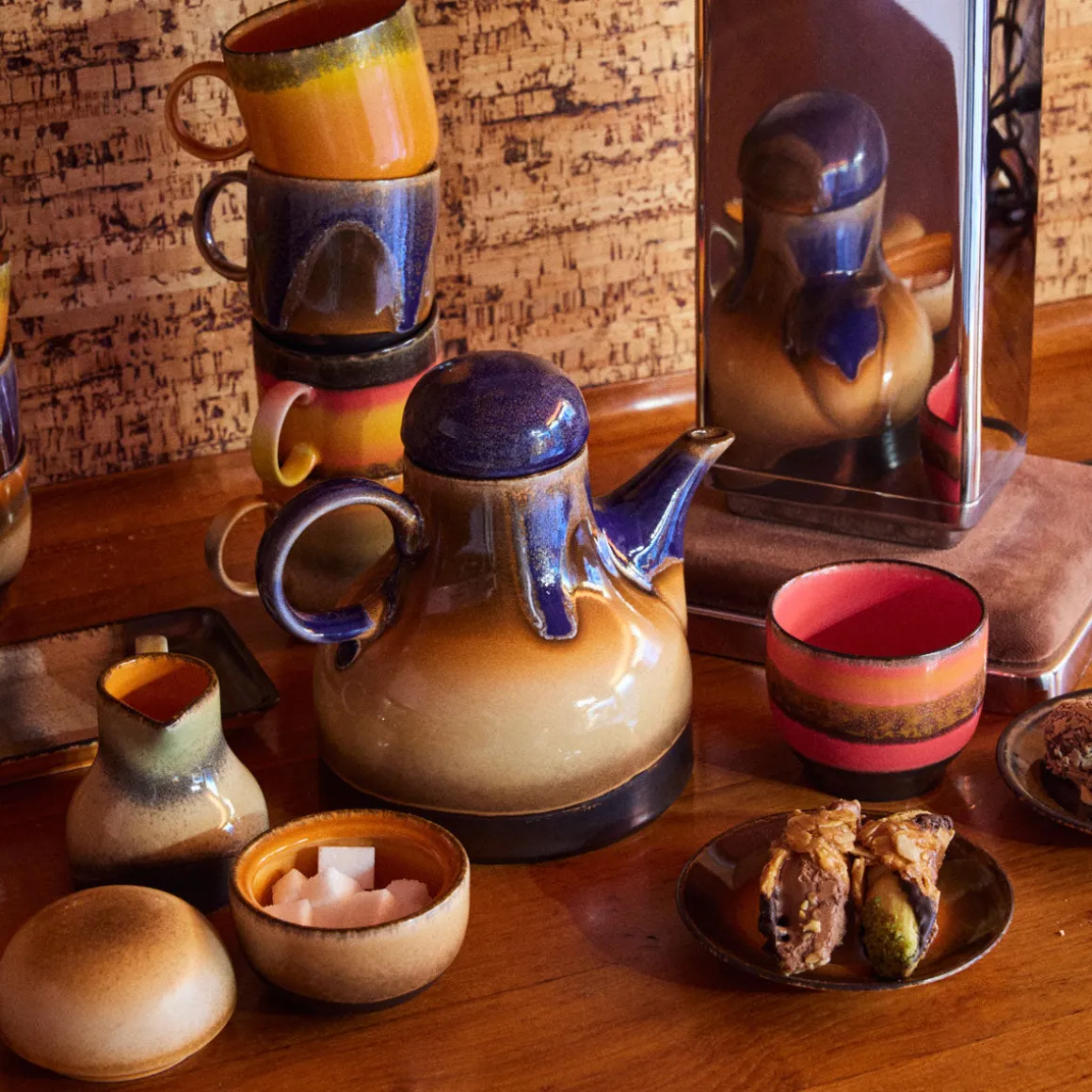 Lot de 4 Tasses à Cafe Brésil en Céramique 70'S - 10.8 x 7.5 x 8 cm