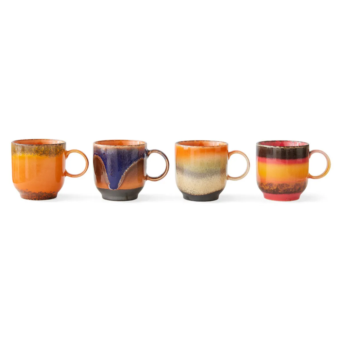 Lot de 4 Tasses à Cafe Brésil en Céramique 70'S - 10.8 x 7.5 x 8 cm