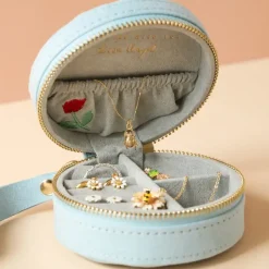 Mini boite à Bijoux rond en velours à fleurs brodées