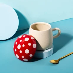 Mug Champignon Avec Couvercle - Rouge