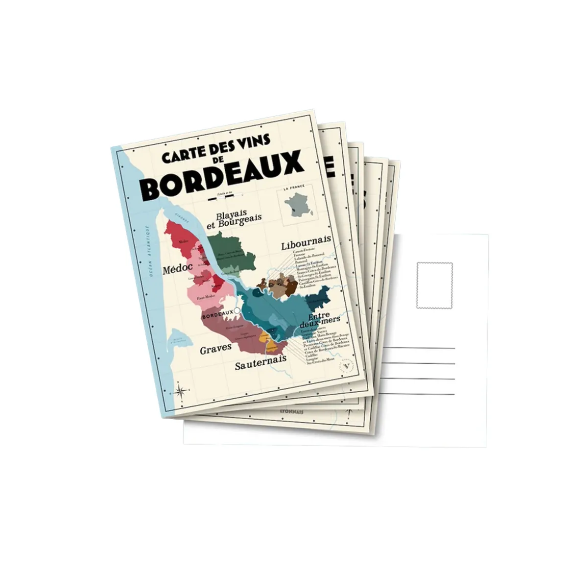 Pack 13 Cartes Postales Les Vins de France - 30 x 40 cm - Ecru