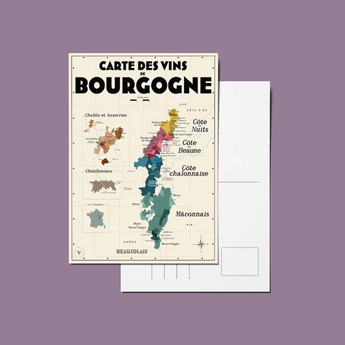 Pack 13 Cartes Postales Les Vins de France - 30 x 40 cm - Ecru