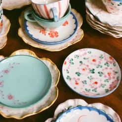 Plateau à gâteau Fleurs Roses en céramique