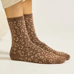 Set de 3 chaussettes fantaisie - Paillettes Léopard Marron Doré