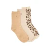 Set de 3 chaussettes fantaisie - Paillettes Léopard Beige