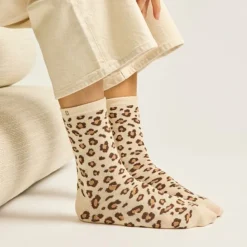 Set de 3 chaussettes fantaisie - Paillettes Léopard Beige