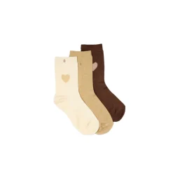 Set de 3 chaussettes fantaisie - Coeur Marron Doré Ecru