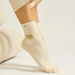Set de 3 chaussettes fantaisie - Coeur Marron Doré Ecru