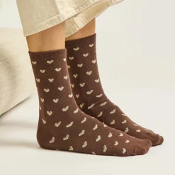 Set de 3 chaussettes fantaisie - Petit Coeur Doré Marron
