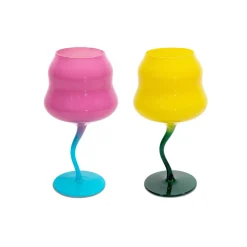 Set de 2 verres à Cocktail - Jaune/Pétrole et Rose/Bleu