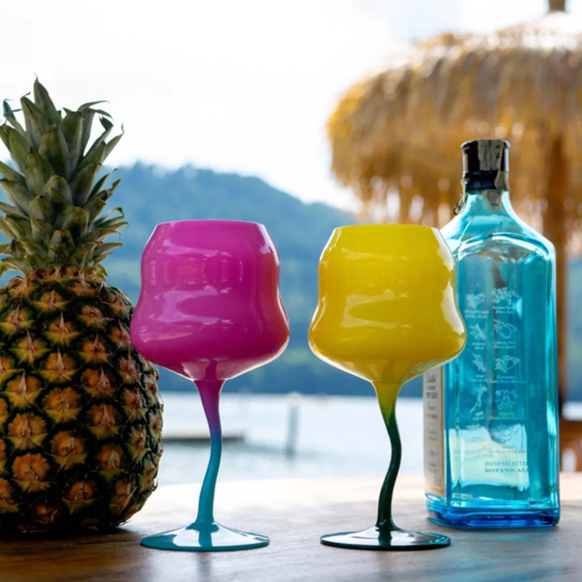 Set de 2 verres à Cocktail - Jaune/Pétrole et Rose/Bleu