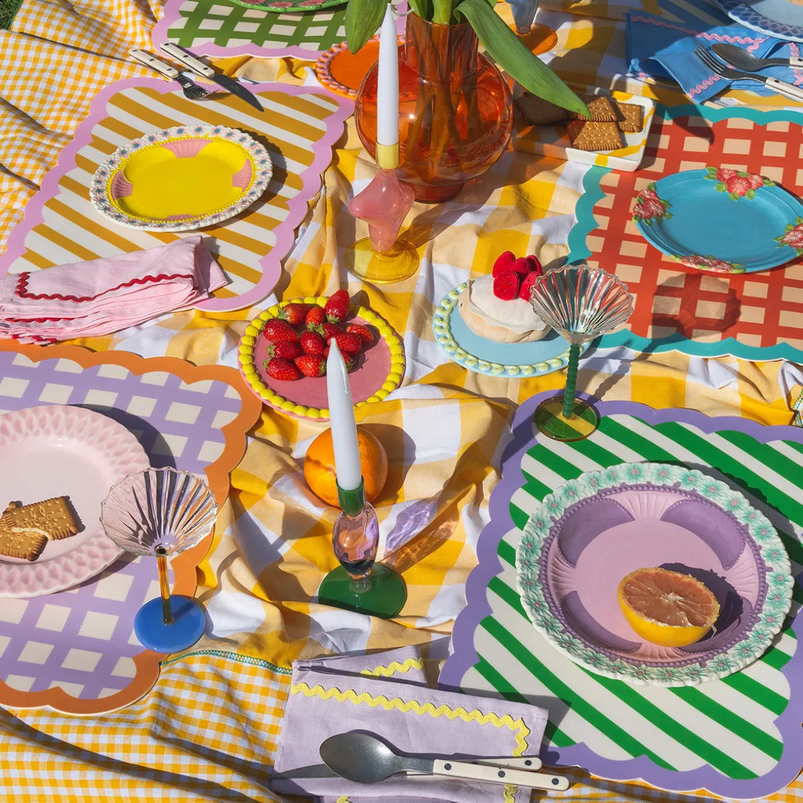 Set de table Biscotti à Carreaux - 38 cm x 48 cm - Rouge u0026 Bleu