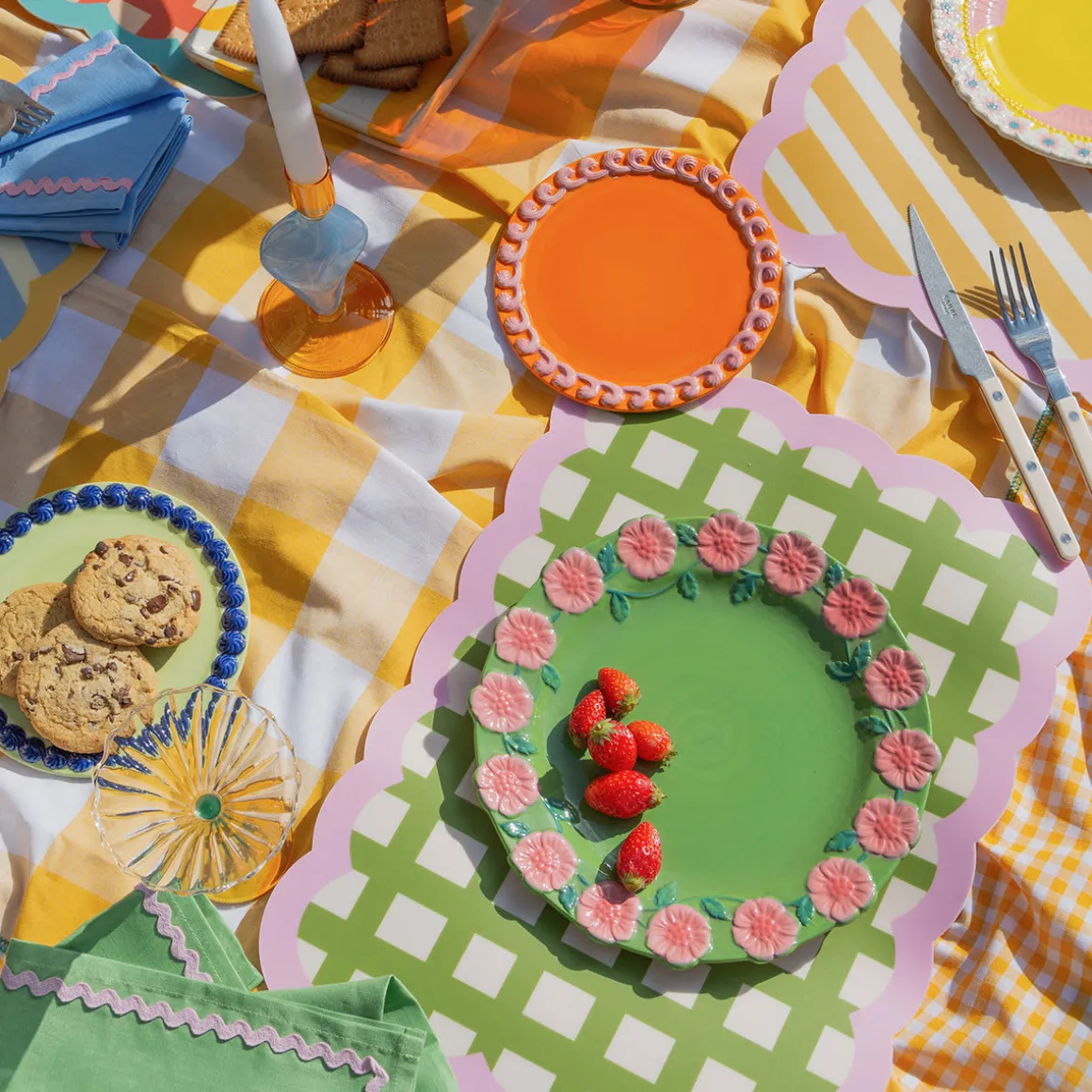 Set de table Biscotti à Carreaux - 38 cm x 48 cm - Kaki u0026 Rose