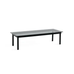 Table basse Kofi Chêne Massif Noir u0026 Verre Teinté Gris - l 140 x L 50 x h 36 cm