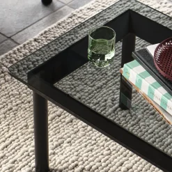 Table basse Kofi Chêne Massif Noir u0026 Verre Teinté Gris - l 140 x L 50 x h 36 cm