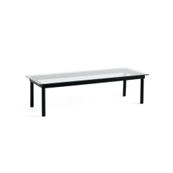Table basse Kofi Chêne Massif Noir u0026 Verre Clair - l 140 x L 50 x h 36 cm