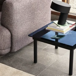 Table basse Kofi Chêne Massif Noir u0026 Verre Teinté Bleu - l 60 x L 60 x h 36 cm