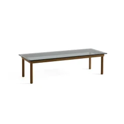 Table basse Kofi Noyer Massif u0026 Verre Teinté Gris - l 140 x L 50 x h 36 cm