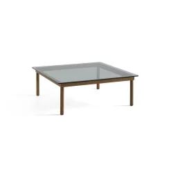 Table basse Kofi Noyer Massif u0026 Verre Teinté Gris - l 100 x L 100 x h 36 cm